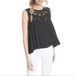Free People Black Sleeveless Lace Yoke Swing Tank